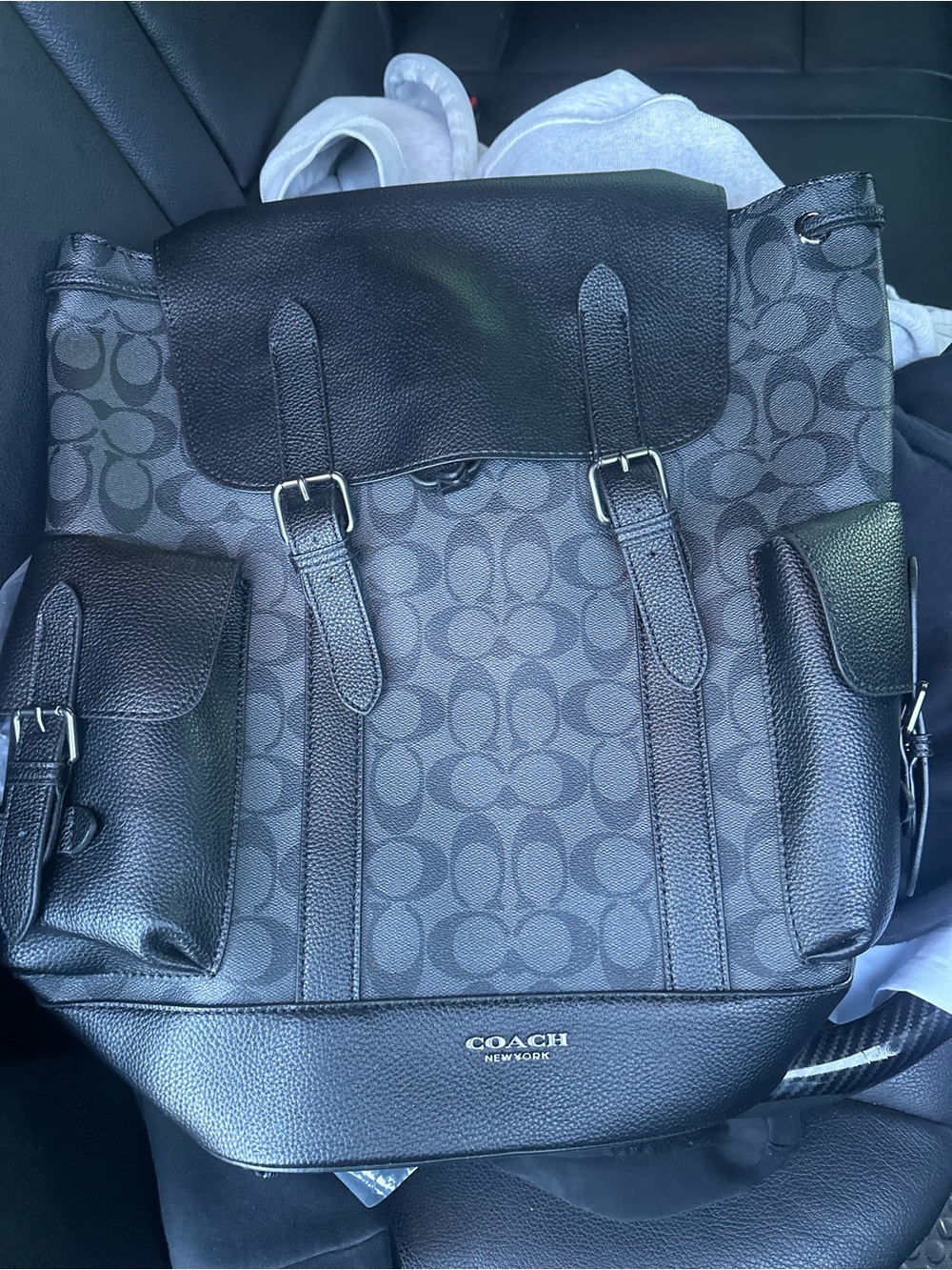 Coach Men's Signature Monogram Backpack in Black and Gray